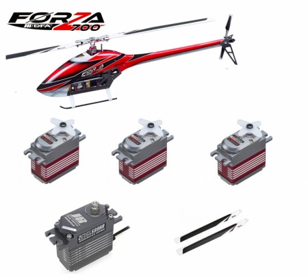 Forza 700 red with cyclic servos, tail servo and blades